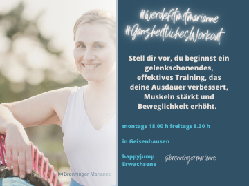 Auf dem bild ist marianne zu sehen, wie sie neben dem bellicon Minitrampolin steht